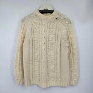 Women's Vintage Fashioned Import Cable Knit Crew Cream Sweater Large